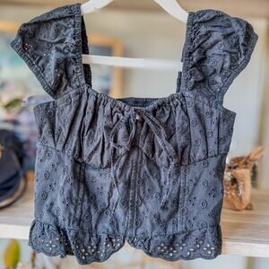 Hollister, Baby Doll Coquette Eyelet Corset Top, Black, Size XXS